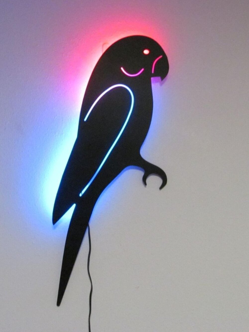 Black Wood Parrot LED Wall Art Color Light Plug In Illumination Decor 22" Long